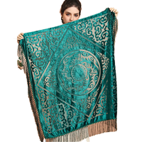 Écharpe châle carrée grande taille en polyester à franges, motif floral ethnique vintage, pour femme, en soie brûlée, mode estivale, vente en gros