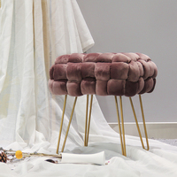 HStex Furniture 2026 Nouveau design Tabouret ottoman en velours rose et repose-pieds en métal