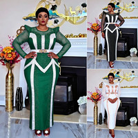 Robe de soirée de luxe S10970 élégante à col rond ornée de strass et de perles, robes de cérémonie pour femmes, robes d'église africaines pour femmes + ceinture