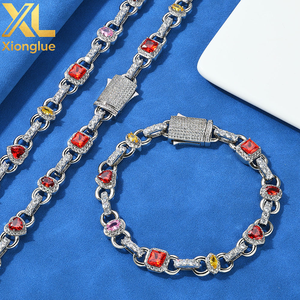 Hip Hop Jewelry 18K Gold Plated Gemstone Chain <b>Bracelet</b> Womens Heart Shape <b>Red</b> Zircon Geometric Design Link Chain for Gift - Product Image 6