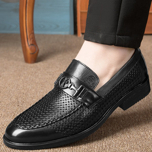 Scarpe da uomo LAO <span class=keywords><strong>REN</strong></span> TOU eleganti e casual in pelle pieno fiore di vacchetta traspirante, con punta affusolata e intagli, slip-on, ideali per matrimoni - Product Image 3