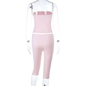 Conjunto de Dos Piezas para Mujer, Top Tubo sin Tirantes y Pantalones Ajustados, Estilo Casual Deportivo para Verano 2026 - Product Image 6