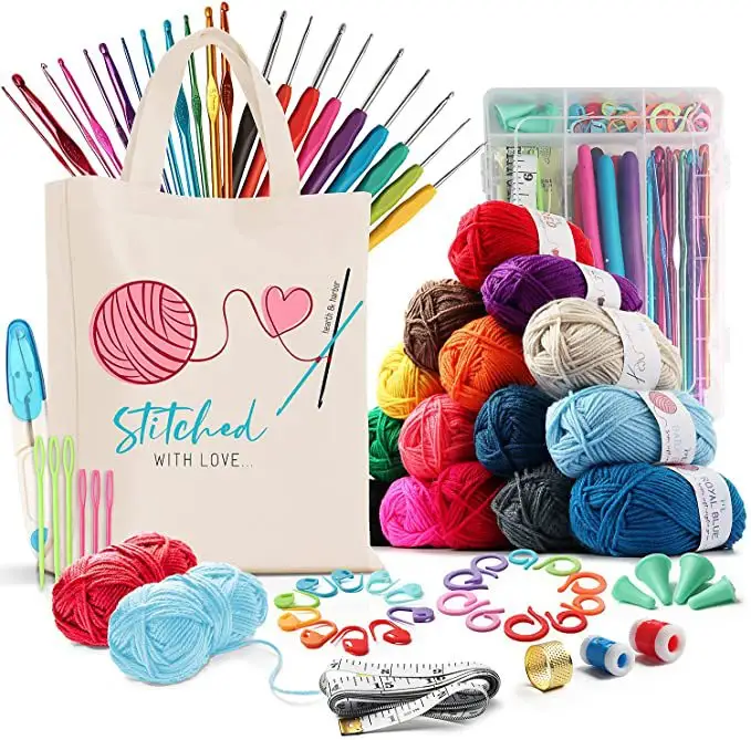 73 Piece Premium Bundle Yarn Ball Needles Crochet Hook Set Accessories Kit Crochet Kit with Knitting Storage Bag