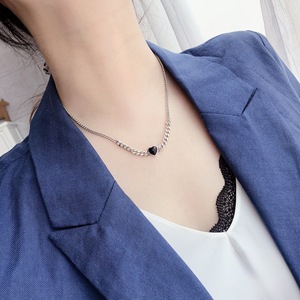 Collar de Plata de Ley S925 con Ágata Negra en Forma de Corazón para Mujer, Estilo Coreano, Retro, Moderno, Sencillo, Cadena Fresca de 405 cm para Uso Diario - Product Image 5