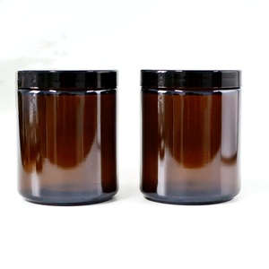 Offres Spéciales 4oz 8oz 16oz <span class=keywords><strong>bouton</strong></span> de corps de luxe transparent ambré pot de bougie en verre à face droite vide avec couvercles en métal en aluminium - Product Image 3