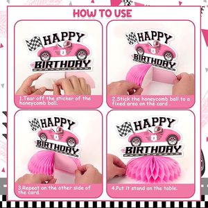 Decorazioni di <span class=keywords><strong>Compleanno</strong></span> Veloci e Divertenti per Ragazze, 8 Pezzi, Centrotavola a Nido d'Ape con Auto da Corsa, Forniture per Feste a Tema Auto d'Epoca per <span class=keywords><strong>Compleanno</strong></span> - Product Image 3