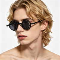 Lunettes de soleil rondes en métal à double couche, petites, creuses, de style rétro, vintage, avant-gardiste, futuriste, avec monture steampunk vintage