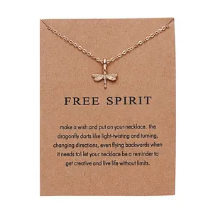 Wholesale Most Popular Lucky Best Wishes Card Gold Plated Dragonfly Pendant Jewellery Pendant Collarbone Chain Necklaces