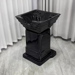 Lavacabezas vertical de cerámica para salón de belleza, con asiento y sistema de descarga rápida - Product Image 5