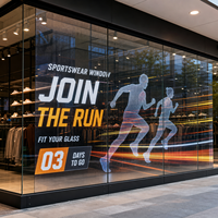 Film LED transparent adhésif pour vitrine de magasin de vêtements de sport, à coller sur vitrine en verre