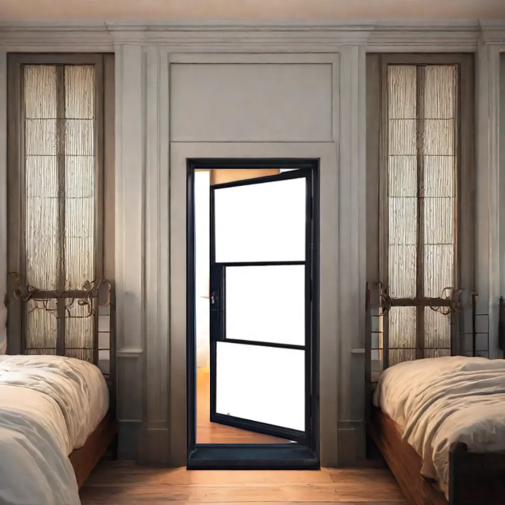 דלתות פלדה צרפתיות למכירה חמה בסגנון ברזל מזויף לחדר שינה עם משטח מוגמר ויכולת פתרון עיצוב גרפי