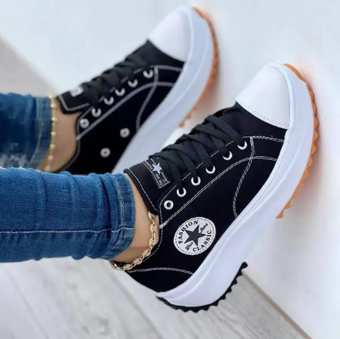 2022 New Spring Summer Women Round Toe Walking Style Canvas Shoes Low Top Thick Soled Womens Casual Shoes Espadrilles