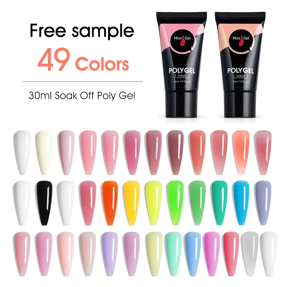 49 Cores Sólidas gel acrílico Polly Gel Atacado Nail Supplies Custom Private Label UV Poligel Extensão Unhas Poli Acrílico Gel