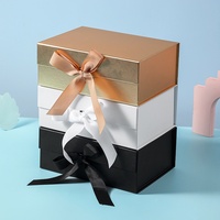 Boîte cadeau pliante en papier double couche cuivrée, finition stratifiée, avec nœud en une seule pièce, couvercle rabattable, couleur unie, pour fêtes et événements spéciaux - Offre promotionnelle