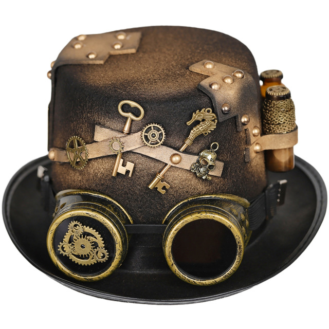 Ready to Ship Women Men Unisex Retro Chain Gear Glasses Gothic Vintage Black Steampunk Top Hats Halloween Costume Hat