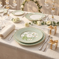 Service de vaisselle en céramique vert pastel moderne, motif chrysanthème, assiettes en porcelaine pour mariages, banquets, traiteur, hôtels, vente au détail