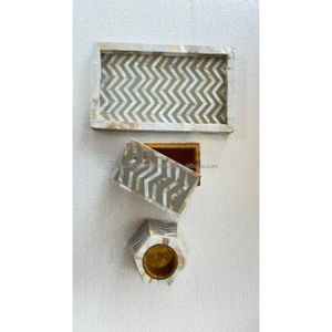 Juego de Incienso Bukhoor con Incrustaciones de Nácar en Zigzag Gris, con Bandeja de Resina, Caja Quemadora de Incienso, Decoración de Lujo - Product Image 1