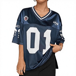 Maillot de football personnalisé pour femme Y2K avec motif graphique et numéro, col en V oversize, manches courtes, style streetwear mignon, 100 % polyester - Product Image 1