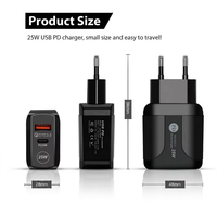 Chargeur mural portable mini 25W double port pour téléphone, charge rapide PD QC3.0, prise US EU, approvisionnement direct usine