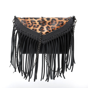 Bolso Hobo de cuero con flecos y borla para mujer, bandolera de piel de vaca con leopardo Cheetah - Product Image 4