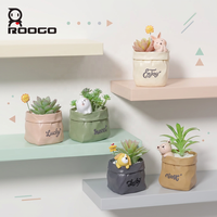 Roogo Nouveaux pots à fleurs créatifs en résine au design rétro de sac en papier avec décorations animales, pour plantes succulentes, ornements de bureau