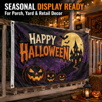 Drapeau de jardin Halloween à trois couches occultant double face, motif effrayant, personnalisé en polyester pour décoration extérieure