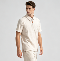 Polo en lin Old Money pour homme, manches courtes, col zippé, poche plaquée, fermeture éclair, respirant, léger, coupe ajustée pour l'été