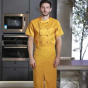 Personnel de restauration de cuisine personnalisé veste jaune de designer peu commune tabliers de chef uniformes porter des vêtements de cuisine pour femmes