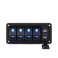 Panneau de commutation à bascule 4 gang LED rouge 12V/24V avec double chargeur USB pour voiture, bateau, camping-car, caravane