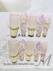 Peinture florale 3D jaune française faite à la main <span class=keywords><strong>faux</strong></span> <span class=keywords><strong>ongles</strong></span> en ABS cercueil perle papillon artificiel réutilisable pour l'application des doigts - Product Image 6
