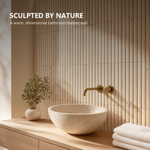 Beige Travertine Fluted Mosaic <strong>Tile</strong> 3D Convex Natural Stone Mesh-Backed <strong>Wall</strong> <strong>Tile</strong> For Bathroom Kitchen Hotel - Product Image 2