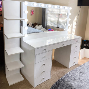 Tocador de estilo de salón <span class=keywords><strong>profesional</strong></span> con espejo de bombilla LED grande, cajones espaciosos y bisagras de cierre suave, tocador de <span class=keywords><strong>maquillaje</strong></span> - Product Image 5