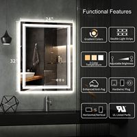 Cermin Kamar Mandi Modern Persegi Panjang dengan Sensor Sentuh, Terpasang di Dinding, Tahan Air, LED, Cermin Pintar untuk Hotel dan Rumah