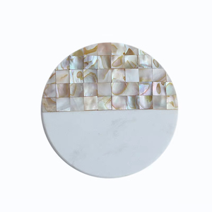 Mosaico de concha de lujo moderno con posavasos de mármol para bebidas, Mantel Individual colorido de obras de arte de concha natural para servir café - Product Image 5