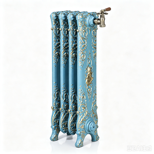 <span class=keywords><strong>Radiateur</strong></span> de chauffage classique vintage <span class=keywords><strong>en</strong></span> <span class=keywords><strong>fonte</strong></span> à 4 sections, 31 pouces de haut, thermostatique, à poser au sol, peinture bleue et or, à économie d'énergie - Product Image 1