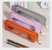 Sac de stylo en PU transparent minimaliste en trois dimensions sac de stylo en cuir d'ouverture de fenêtre minimaliste sac de papeterie Transparent