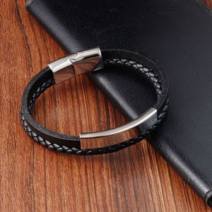 Fashionable Handmade PU Leather <b>Bracelet</b> Bangle Stainless Steel Magnetic Clasp <b>Rope</b> Woven <b>Bracelet</b> - Product Image 2
