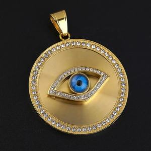 Colliers et pendentifs œil porte-bonheur ronds en acier inoxydable, breloques, cadeaux, collier œil turc bleu en or 18 carats - Product Image 4