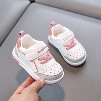 Chaussures basses décontractées pour enfants printemps-automne, style baskets blanches à pois, fermeture auto-agrippante, tige en cuir microfibre