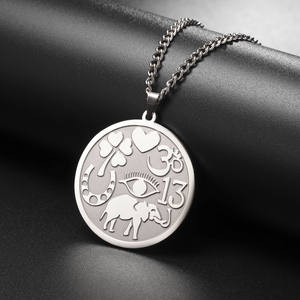 Myshape Good Luck Elephant Medallion Collier Puissant Protection Amulette Ohm Symbole Fer à Cheval Evil Eye Collier Acier Inoxydable - Product Image 2
