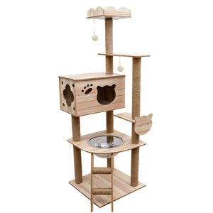<span class=keywords><strong>Arbre</strong></span> à <span class=keywords><strong>chat</strong></span> en bois massif avec structure d'escalade, panier tissé, capsule spatiale et villa pour <span class=keywords><strong>chat</strong></span> multifonctionnelle - Design <span class=keywords><strong>simple</strong></span>, toutes saisons - Product Image 2