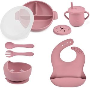 Vaisselle pour bébé, assiette à ventouse en silicone de qualité alimentaire, écologique, sans BPA, et ensemble de 6 pièces pour l'alimentation des tout-petits - Product Image 1