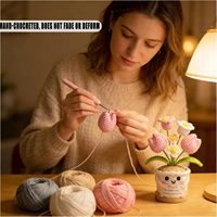 Ornamen Bunga Tulip Rajutan Tangan NUALLY, Kartu Ucapan, Dekorasi Meja Lucu, Bahan Baja Paduan, Hadiah Ulang Tahun/Hari Raya, Penuh Sentuhan