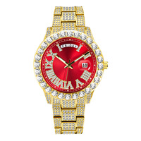 Montre à quartz tendance hip-hop, double mouvement, grand cadran rond, diamant, étanche, calendrier, tendance, montre pour femmes et hommes