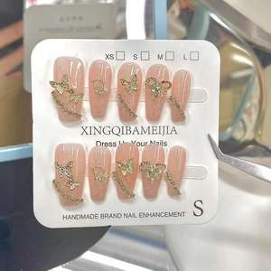 Diamantes de imitación hechos a mano prensa en las uñas Venta caliente ataúd mediano uñas humanas para vender precio al por mayor prensa en las uñas - Product Image 1