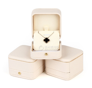 Boîte à bijoux de luxe avec logo personnalisé bleu marine rouge petite bague de mariage boîte à bagues verte rose en cuir PU avec doublure en velours - Product Image 2