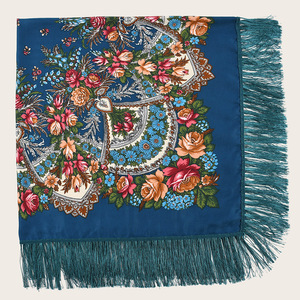 Lenço retrô russo estampado floral <span class=keywords><strong>bandana</strong></span> 135x135cm lenços étnicos quadrados xales com borla