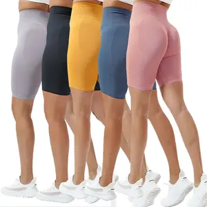 Шорты женские компрессионные с завышенной талией, бесшовные спортивные штаны для фитнеса и бега, йоги с логотипом, утягивающие ягодицы