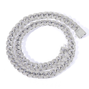 Dây chuyền nam chất lượng cao RQ, mặt đá CZ 12mm, chất liệu đồng thau dày, kiểu dáng Cuban Link, trang sức Hip Hop, mạ vàng <span class=keywords><strong>14k</strong></span> nguyên chất. - Product Image 3