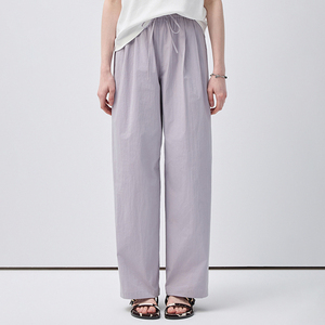 Pantalon décontracté violette clair VEGA CHANG pour femme avec taille élastique à cordon de serrage et coupe ample à jambe large, léger - Product Image 1
